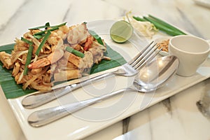 Pad Thai, Thai style stir-fried rice noodles with fresh shrimp. Thailand`s traditional dishes