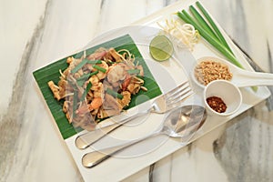 Pad Thai, Thai style stir-fried rice noodles with fresh shrimp. Thailand`s traditional dishes