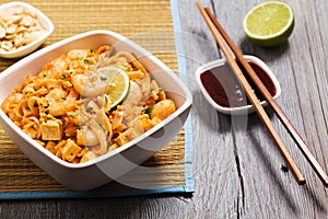 Pad Thai. Thailand`s national dishes, stir-fried rice noodles