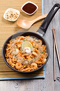 Pad Thai. Thailand`s national dishes, stir-fried rice noodles