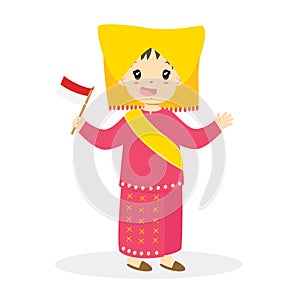 Padang Girl Holding Indonesian Flag Cartoon Vector photo