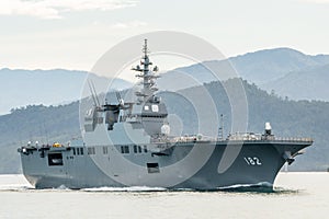 JS Ise, Hyuga-class helicopter destroyer of Japan Maritime Self-Defense Force sails in the Padang harbour
