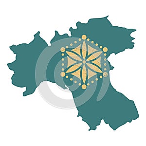 Padania Map Silhouette with a variant of the Sun of the Alps isolated vector illustration. Padania icon