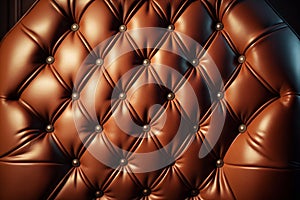 Padded brown leather upholster pattern. Quilted leather texture with buttons. Tufted leather closeup. Generative ai