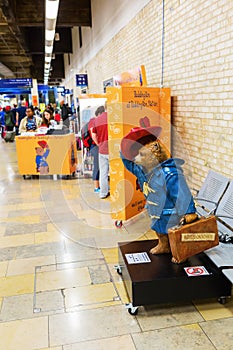 Paddington Bear at Paddington station in London, UK