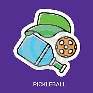Paddle, ball, cap pickleball sport symbols. Pickleball Active sport for adult game elements vector illustration