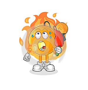 Paddle ball eat hot chilie mascot. cartoon vector