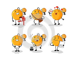 Paddle ball postman set character. cartoon mascot vector