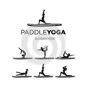 Paddle board woman yoga silhouette logo photo