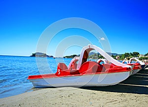 Paddle boat on the beach of Laganas