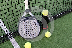 paddle rackets on the playing court. High quality photo