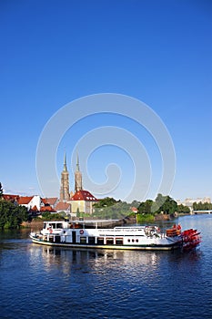 Paddle steamer ship on Odra river in Wroclaw