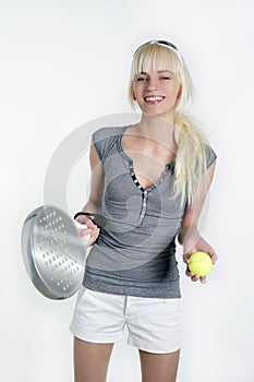 Paddle tennis blonde young beautiful girl