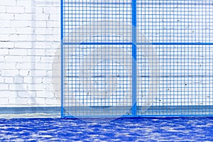 Paddle tennis blue court. Tennis competion concept. Horizontal sport poster, greeting cards, headers, website