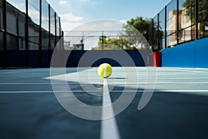 The paddle tennis court features a defining white boundary line