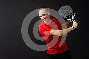 Paddle tennis: Man, Player with hand and Paddel racket and ball