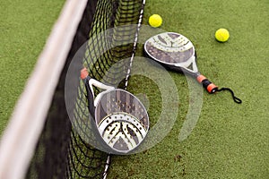 Paddle tennis racket and ball