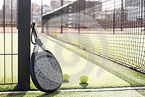 Paddle tennis racket and ball