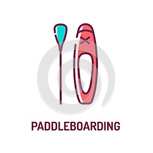 Paddleboarding color line icon. Most popular watersport in the world. Pictogram for web page, mobile app, promo. UI UX GUI design