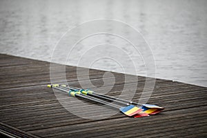 Paddles of the Romanian professional women rowers from the Olympic Team