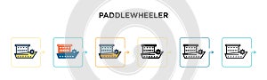 Paddlewheeler vector icon in 6 different modern styles. Black, two colored paddlewheeler icons designed in filled, outline, line