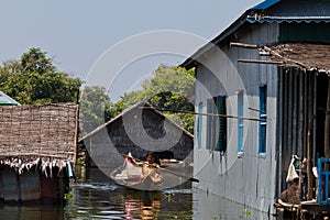 Paddling between the houses