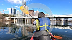 Paddling kayak wife on river lake Austin Texas POV 4K G33