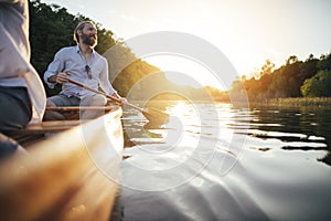 Paddling on the sunset lake