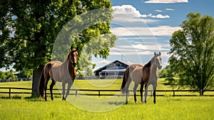 paddock horses on farm