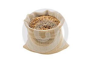 Paddy rice in small burlap sack