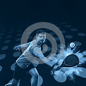 Padel Tennis Player with Racket in Hand. Paddle tenis, on a blue background. Download in high resolution.