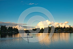 Padeling on a calm November day  Scriber lake Lynwood Washington USA