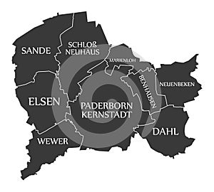 Paderborn City Map Germany DE labelled black illustration