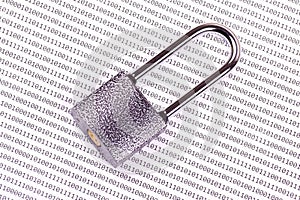 The padlock on the binary code
