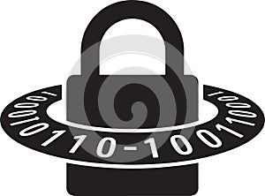 Padlock with Binary Code around It Security Concept for Data Protection and Encryption