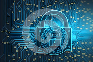 padlock on binary code background, cybersecurity concept