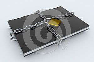 Padlock, chain and laptop