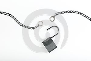 Padlock with chain on white background