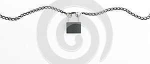 Padlock with chain on white background