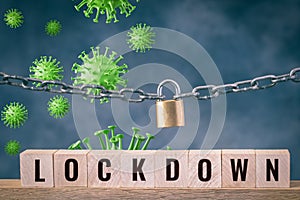 Padlock on chains with lockdown word photo
