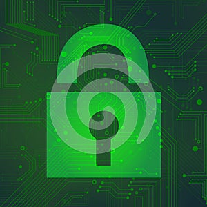 Padlock circuit over green background vector