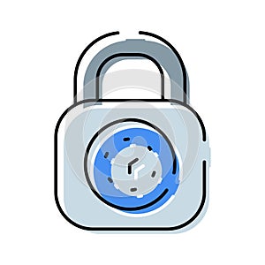 Padlock with clock icon representing time security and data privacy