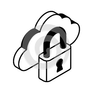 Padlock with cloud amazing isometric vector of cloud protection, cloud security icon