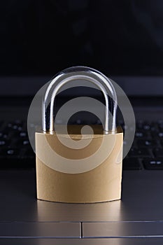 Padlock on computer keyboard. Internet data privacy information security concept