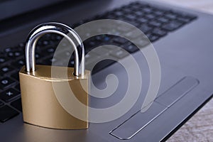 Padlock on computer keyboard. Internet data privacy information security concept