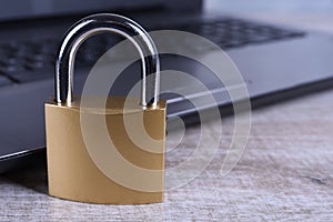 Padlock on computer keyboard. Internet data privacy information security concept