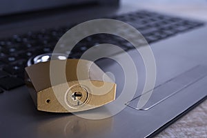 Padlock on computer keyboard. Internet data privacy information security concept