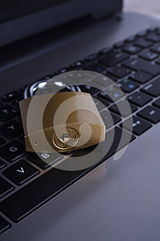 Padlock on computer keyboard. Internet data privacy information security concept