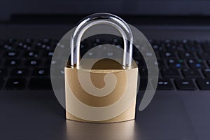 Padlock on computer keyboard. Internet data privacy information security concept