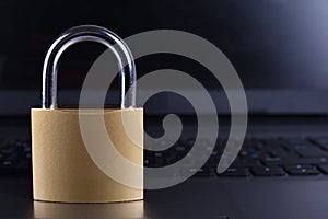 Padlock on computer keyboard. Internet data privacy information security concept